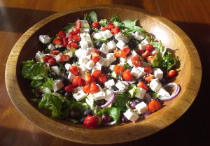 Summer Salad in large wooden bowl.
