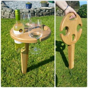 Foldable wooden wine stand from Ceiliuradh for just €75 from IrishMadeGifts.com. Spike bottom for easy placement anywhere in your garden.